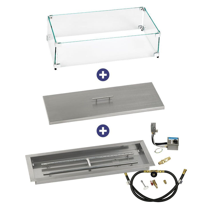 American Fire Glass 30" x 10" Rectangular Stainless Steel Drop-In Pan with AWEIS System - Bundle