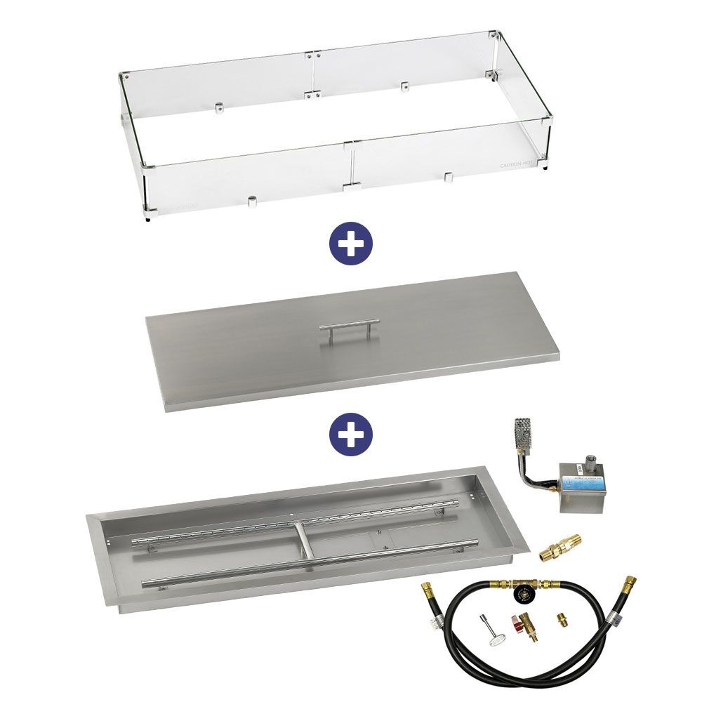 American Fire Glass 36" x 12" Rectangular Stainless Steel Drop-In Pan with AWEIS System -  Bundle