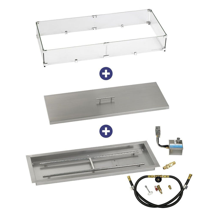 American Fire Glass 36" x 12" Rectangular Stainless Steel Drop-In Pan with AWEIS System -  Bundle