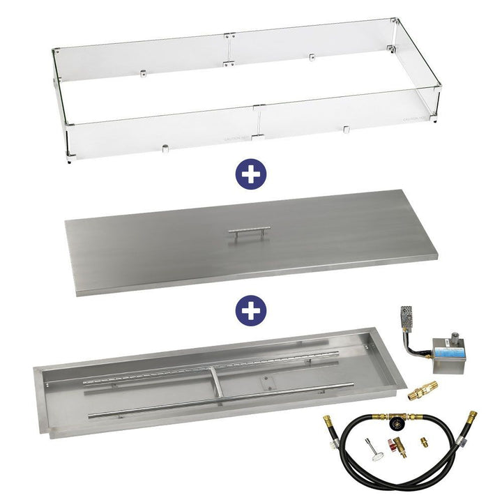 American Fire Glass 48" x 14" Rectangular Stainless Steel Drop-In Pan with AWEIS System - Bundle