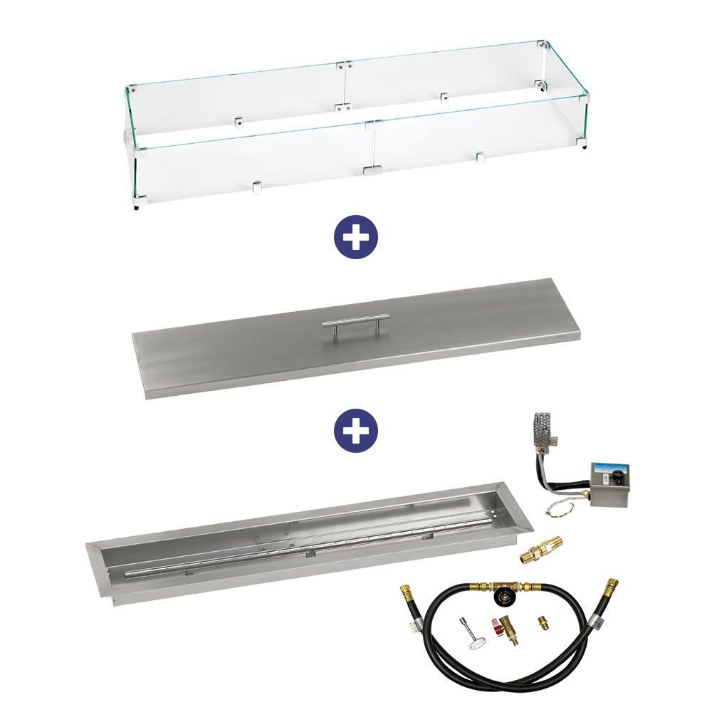 American Fire Glass 36" x 6" Stainless Steel Linear Channel Drop-In Pan with AWEIS System - Bundle