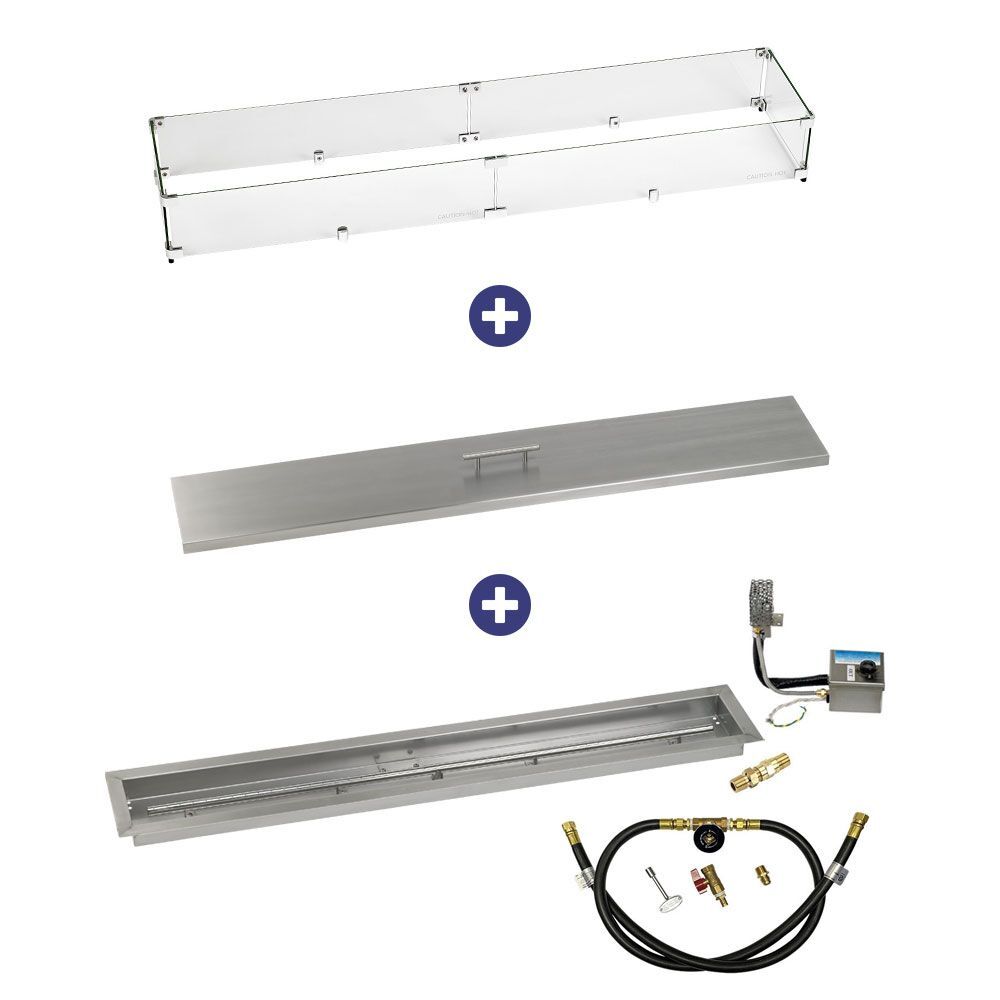 American Fire Glass 48" x 6" Stainless Steel Linear Channel Drop-In Pan with AWEIS System - Bundle
