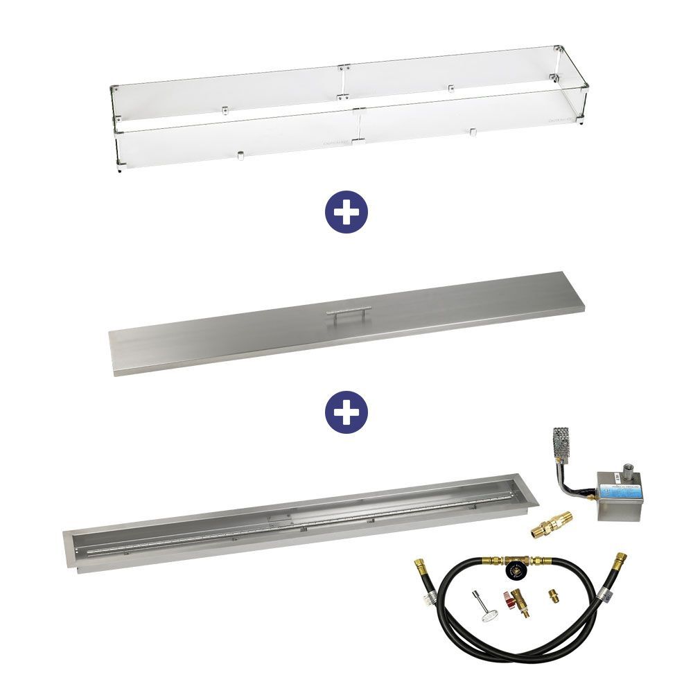 American Fire Glass 60" x 6" Stainless Steel Linear Channel Drop-In Pan with AWEIS System - Bundle