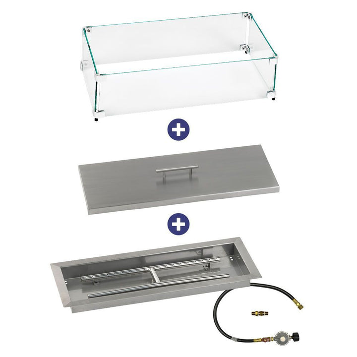 American Fire Glass 24" x 8" Rectangular Drop-In Pan with Match Light Kit - Bundle