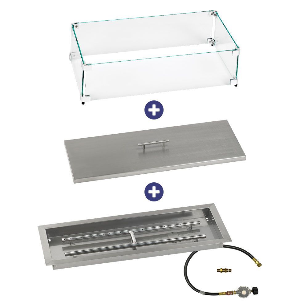 American Fire Glass 30" x 10" Rectangular Drop-In Pan with Match Light Kit - Bundle