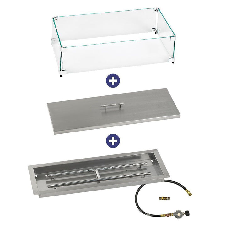 American Fire Glass 30" x 10" Rectangular Drop-In Pan with Match Light Kit - Bundle