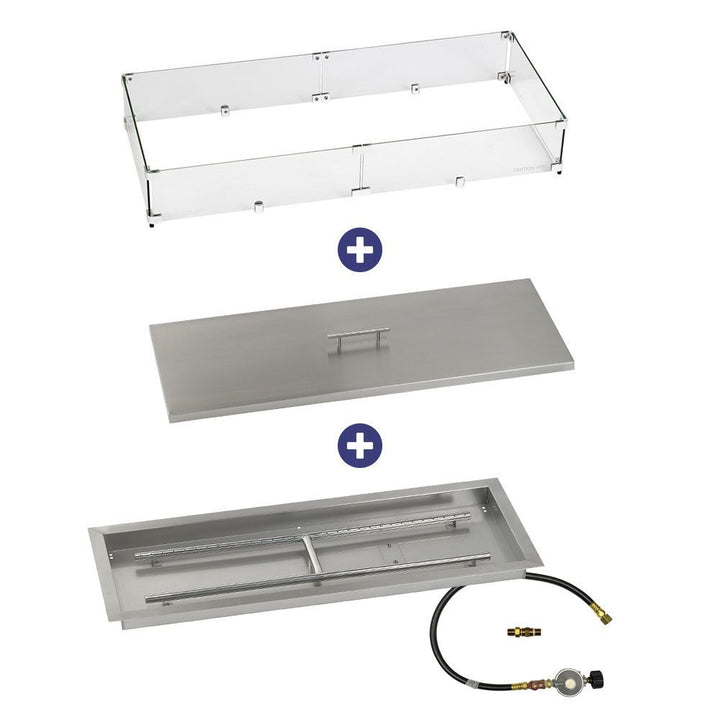 American Fire Glass 36" x 12" Rectangular Drop-In Pan with Match Light Kit - Bundle