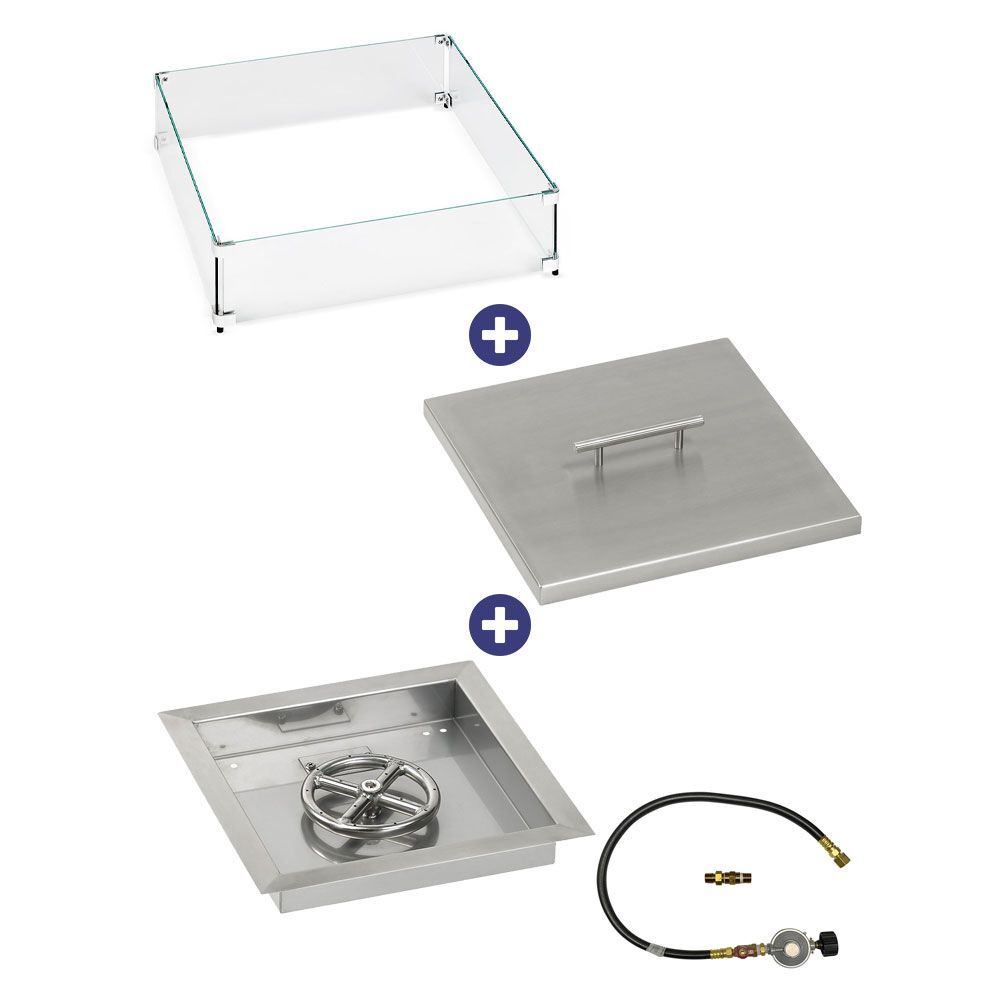 American Fire Glass 12" Square Drop-In Pan with Match Light Kit -  Bundle