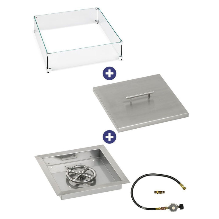 American Fire Glass 12" Square Drop-In Pan with Match Light Kit -  Bundle