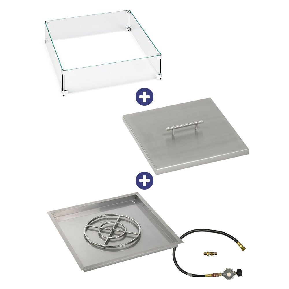 American Fire Glass 30" Square Drop-In Pan with Match Light Kit (18" Fire Pit Ring) - Bundle