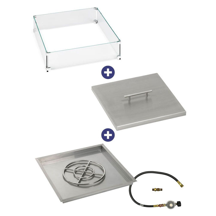 American Fire Glass 30" Square Drop-In Pan with Match Light Kit (18" Fire Pit Ring) - Bundle