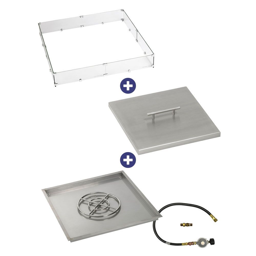 American Fire Glass 36" Square Drop-In Pan with Match Light Kit (18" Fire Pit Ring) - Bundle