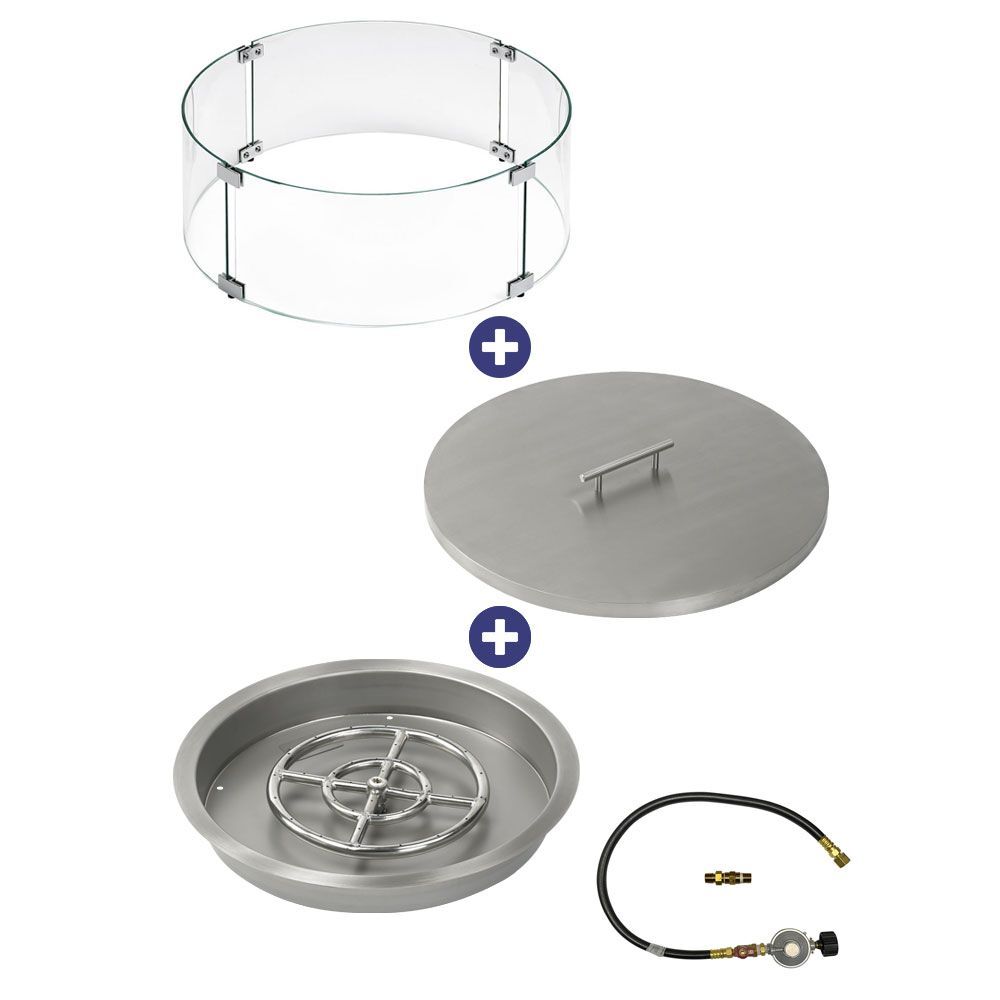 American Fire Glass 19" Round Drop-In Pan with Match Light Kit (12" Fire Pit Ring) - Bundle