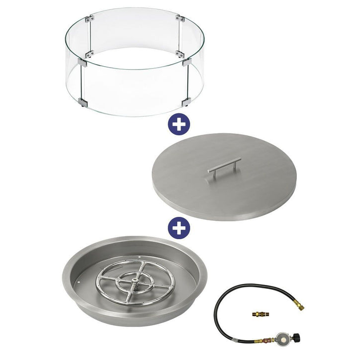 American Fire Glass 19" Round Drop-In Pan with Match Light Kit (12" Fire Pit Ring) - Bundle