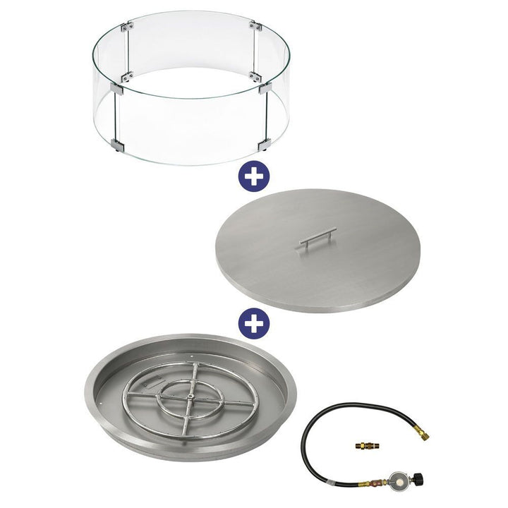 American Fire Glass 25" Round Drop-In Pan with Match Light Kit (18" Fire Pit Ring) - Bundle