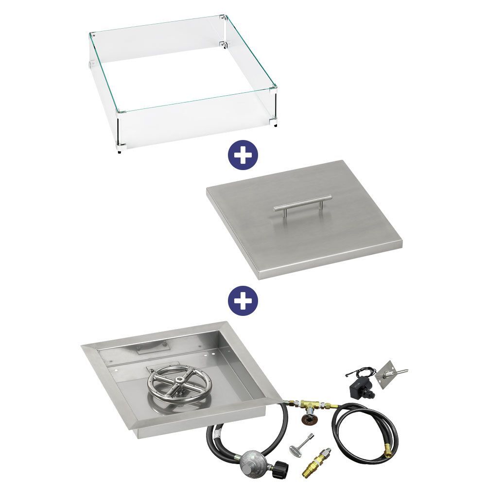 American Fire Glass 12" Square Drop-In Pan with Spark Ignition Kit (6" Fire Pit Ring) - Bundle