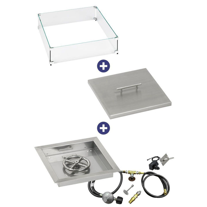 American Fire Glass 12" Square Drop-In Pan with Spark Ignition Kit (6" Fire Pit Ring) - Bundle