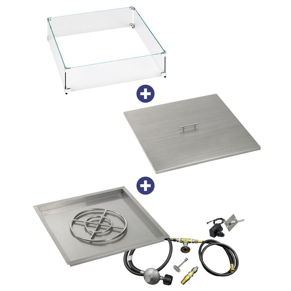 American Fire Glass 30" Square Drop-In Pan with Spark Ignition Kit (18" Fire Pit Ring) - Bundle
