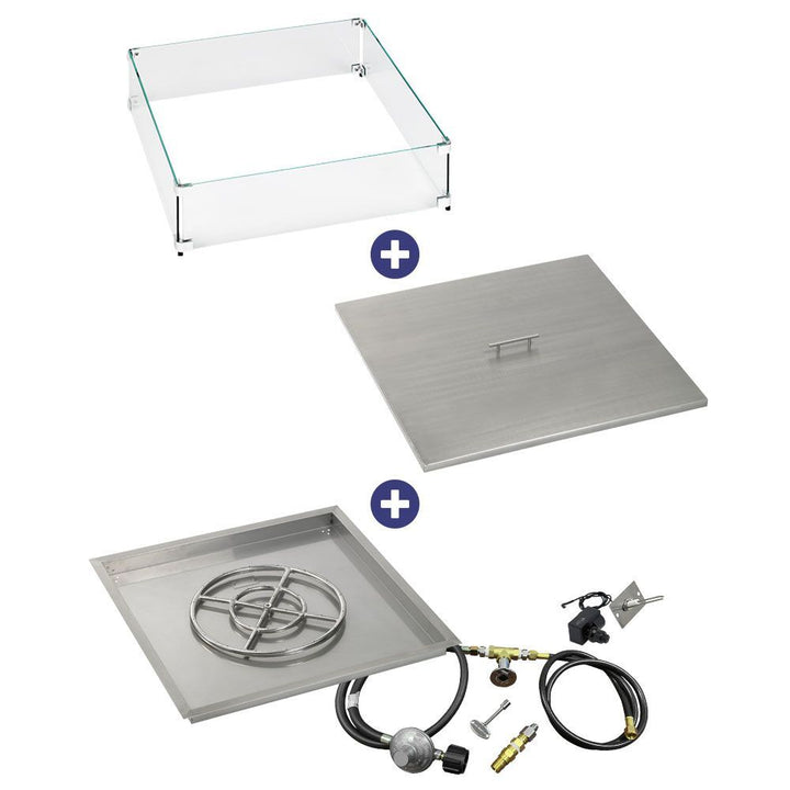 American Fire Glass 30" Square Drop-In Pan with Spark Ignition Kit (18" Fire Pit Ring) - Bundle