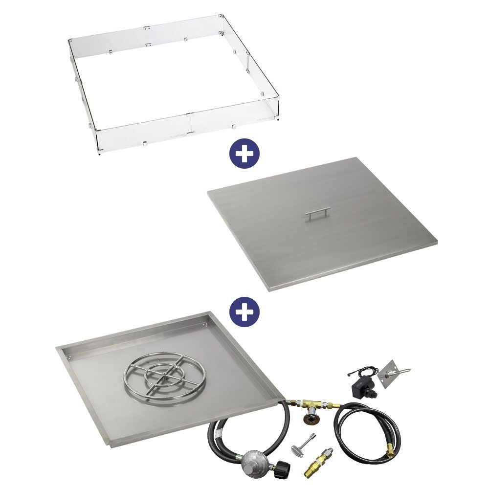 American Fire Glass 36" Square Drop-In Pan with Spark Ignition Kit (18" Fire Pit Ring) - Bundle