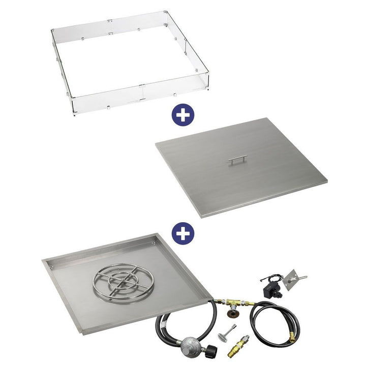 American Fire Glass 36" Square Drop-In Pan with Spark Ignition Kit (18" Fire Pit Ring) - Bundle