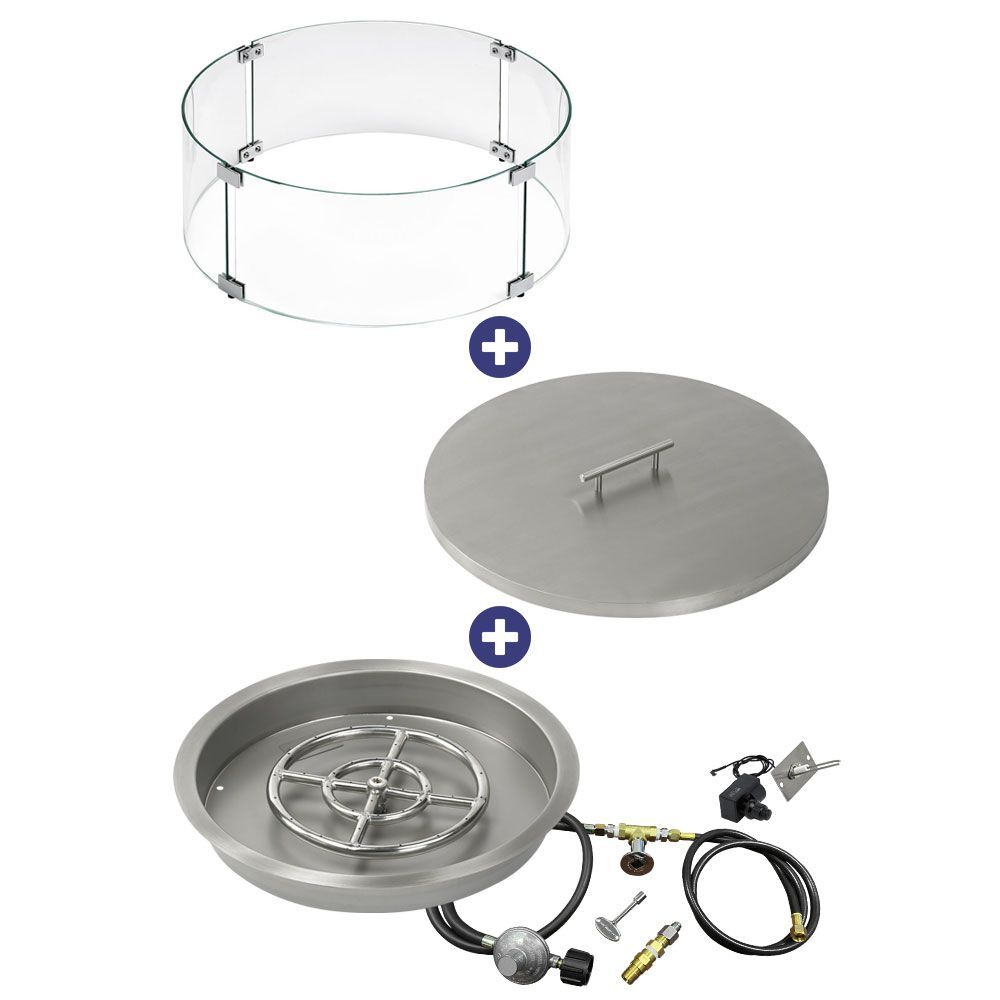 American Fire Glass 19" Round Drop-In Pan with Spark Ignition Kit (12" Fire Pit Ring) - Bundle