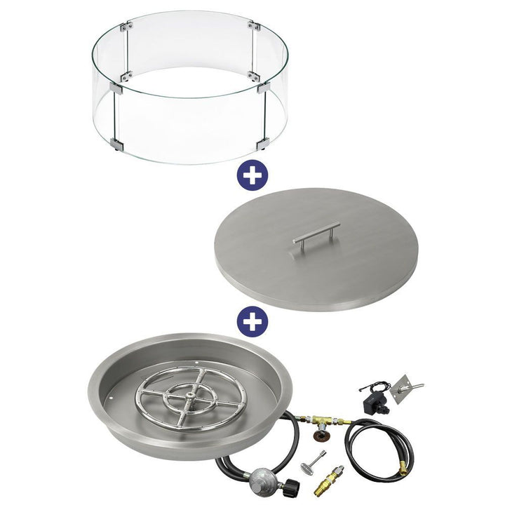American Fire Glass 19" Round Drop-In Pan with Spark Ignition Kit (12" Fire Pit Ring) - Bundle