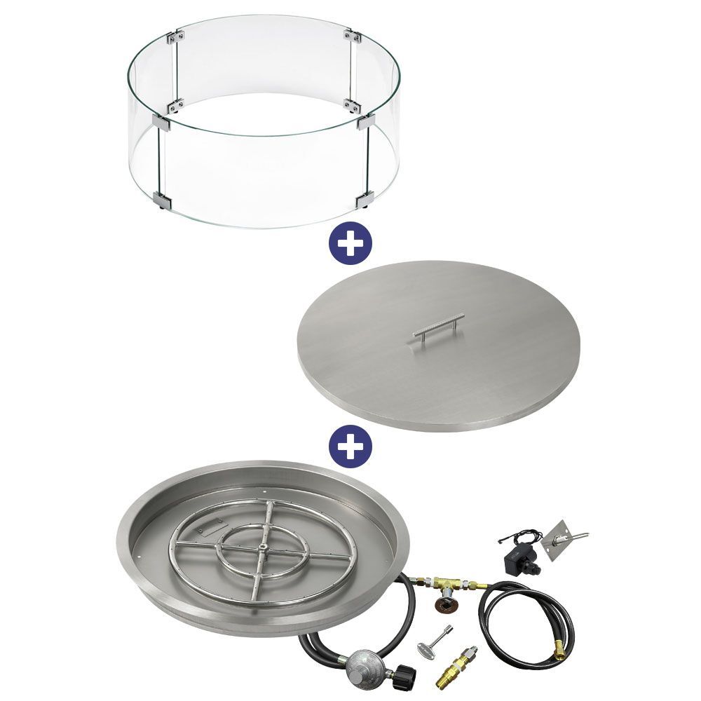 American Fire Glass 25" Round Drop-In Pan with Spark Ignition Kit (18" Fire Pit Ring) - Bundle