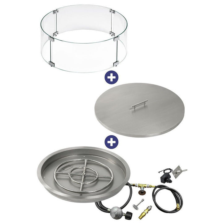 American Fire Glass 25" Round Drop-In Pan with Spark Ignition Kit (18" Fire Pit Ring) - Bundle
