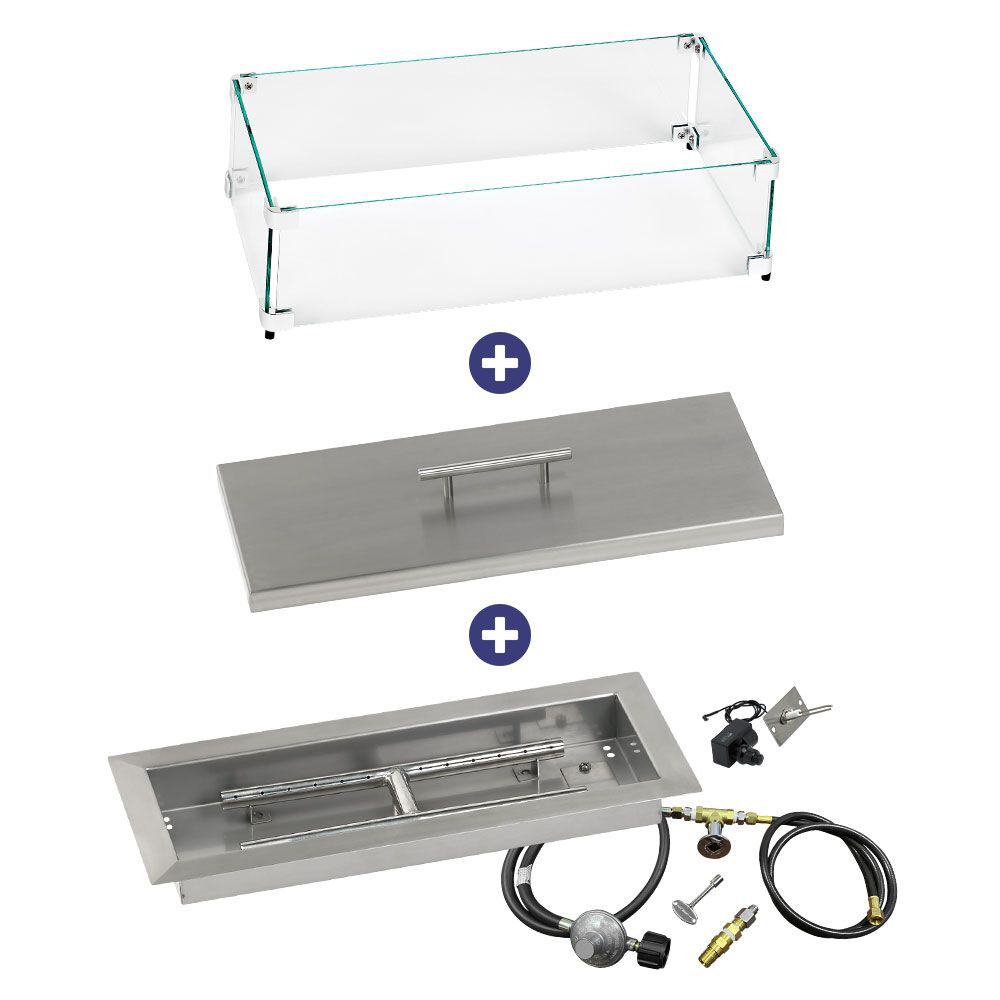 American Fire Glass 18" x 6" Rectangular Drop-In Pan with Spark Ignition Kit - Bundle