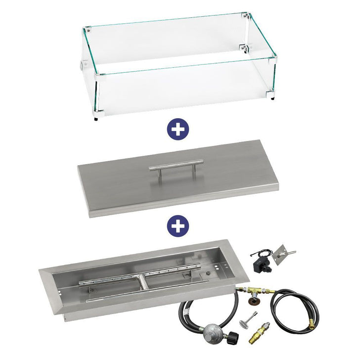 American Fire Glass 18" x 6" Rectangular Drop-In Pan with Spark Ignition Kit - Bundle