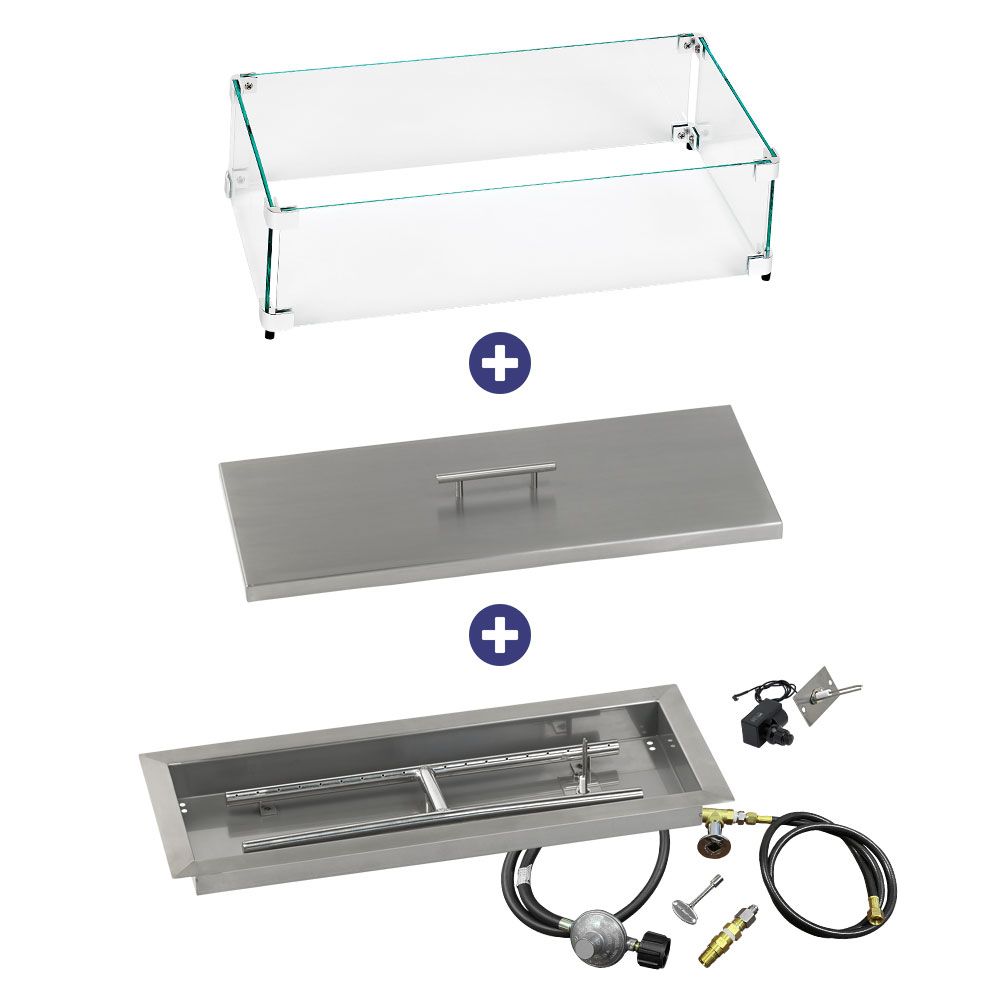 American Fire Glass 24" x 8" Rectangular Drop-In Pan with Spark Ignition Kit - Bundle