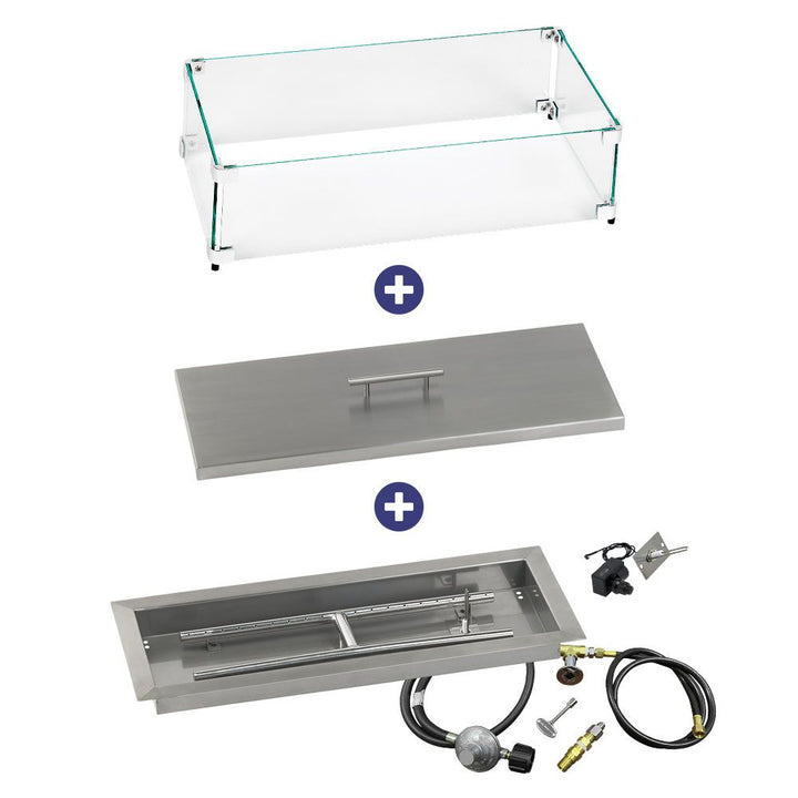 American Fire Glass 24" x 8" Rectangular Drop-In Pan with Spark Ignition Kit - Bundle