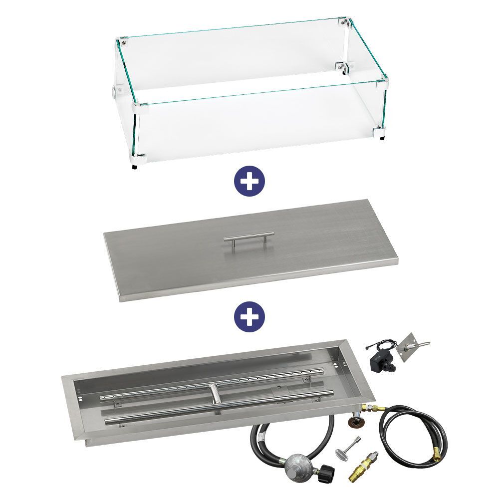 American Fire Glass 30" x 10" Rectangular Drop-In Pan with Spark Ignition Kit  Bundle