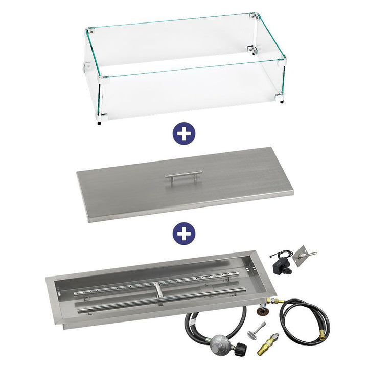 American Fire Glass 30" x 10" Rectangular Drop-In Pan with Spark Ignition Kit  Bundle