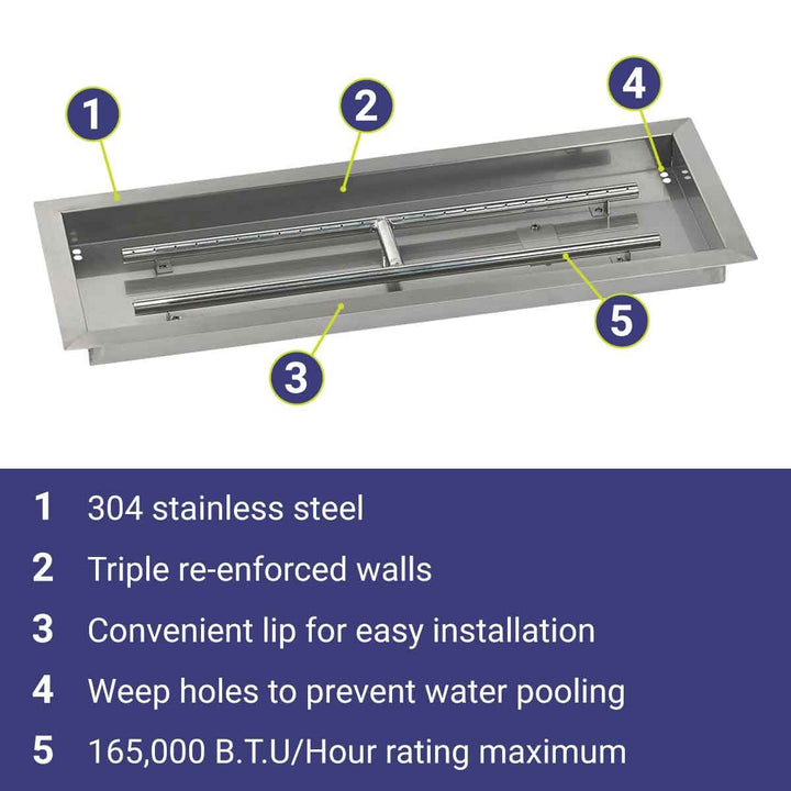 American Fire Glass Stainless Steel Drop-In Fire Pit Pan - Rectangular - SS-AFPP-36