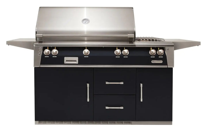 Alfresco 56'' Standard Grill On Refrigerated Base Dbl Side Burner - Jet Black-Gloss