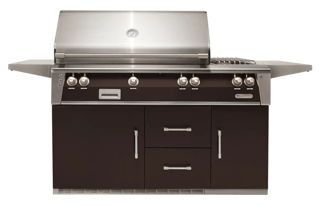 Alfresco 56'' Standard Grill On Refrigerated Base Dbl Side Burner - Jet Black-Matte