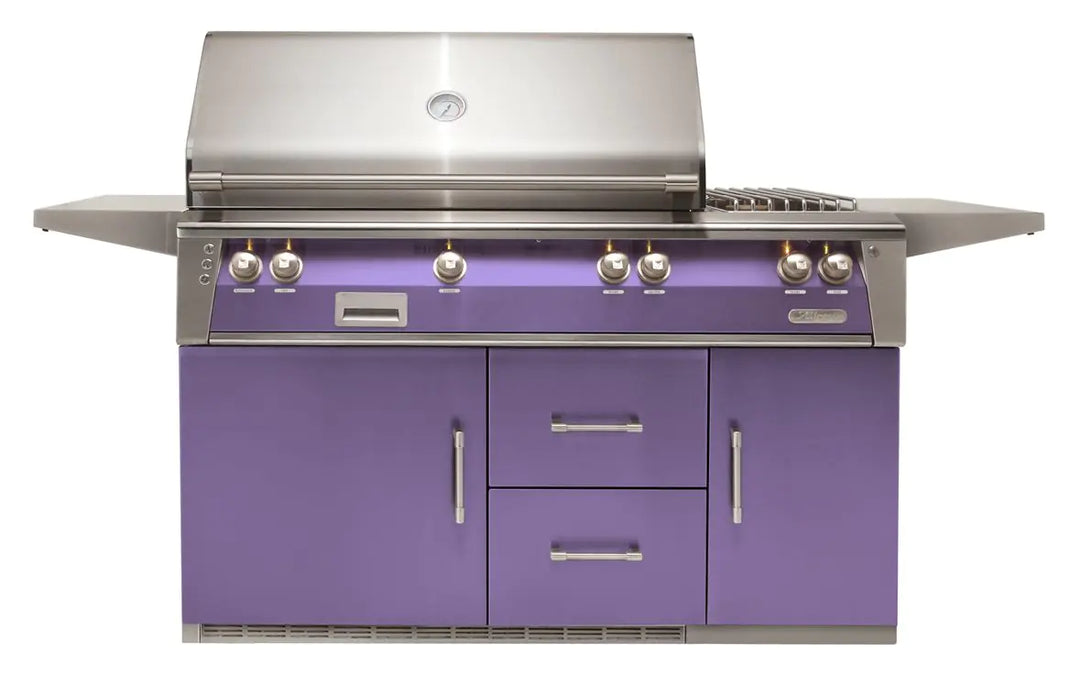 Alfresco 56'' Standard Grill On Refrigerated Base Dbl Side Burner - Blue Lilac-Gloss