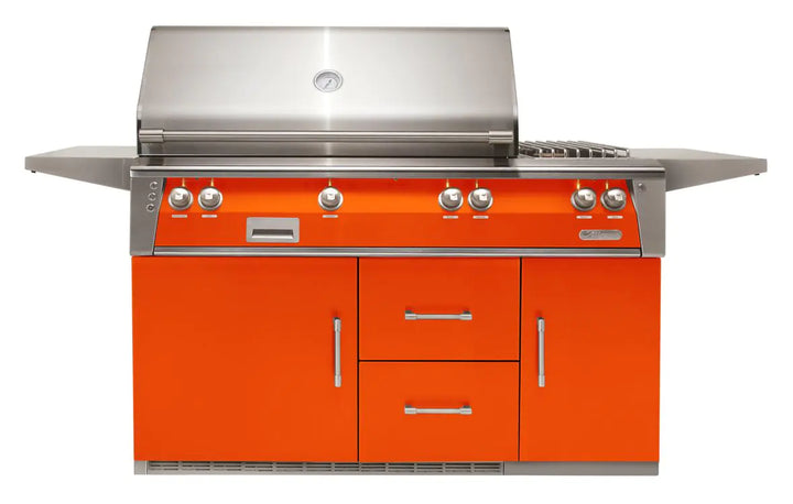 Alfresco 56" Standard Grill On Refrigerated Base Dbl Side Burner - Luminous Orange-Gloss