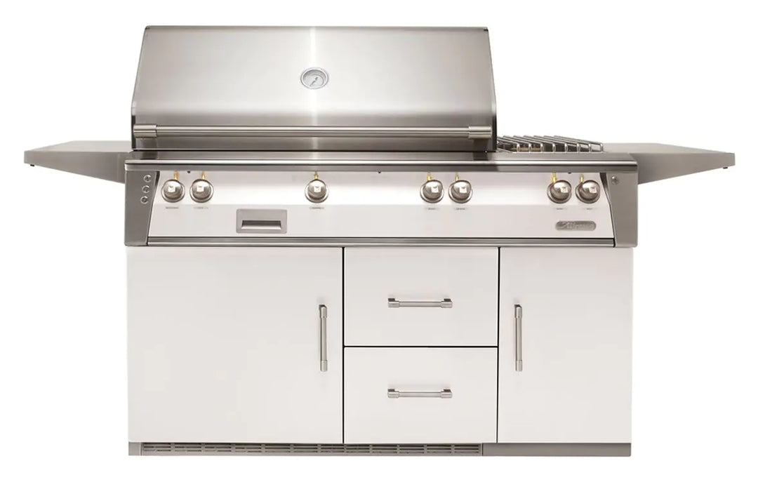 Alfresco 56'' Sear Zone Grill On Refrigerated Base Dbl Side Burner - Signal White-Gloss