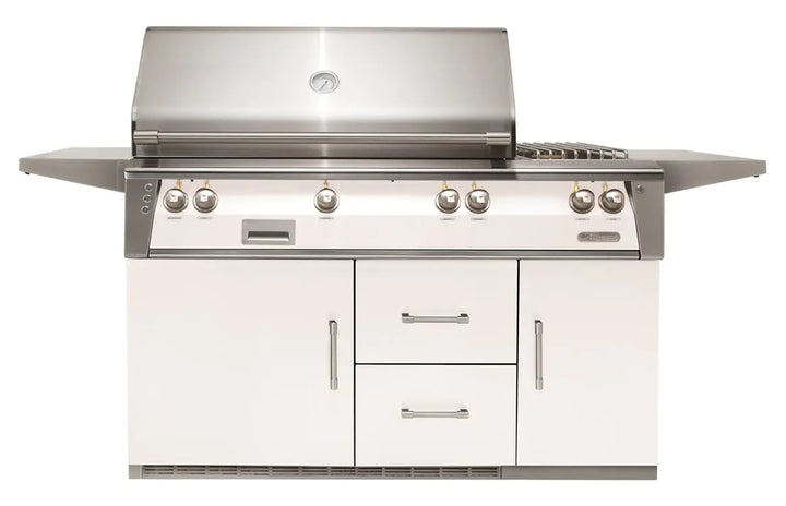 Alfresco 56'' Sear Zone Grill On Refrigerated Base Dbl Side Burner - Signal White-Matte