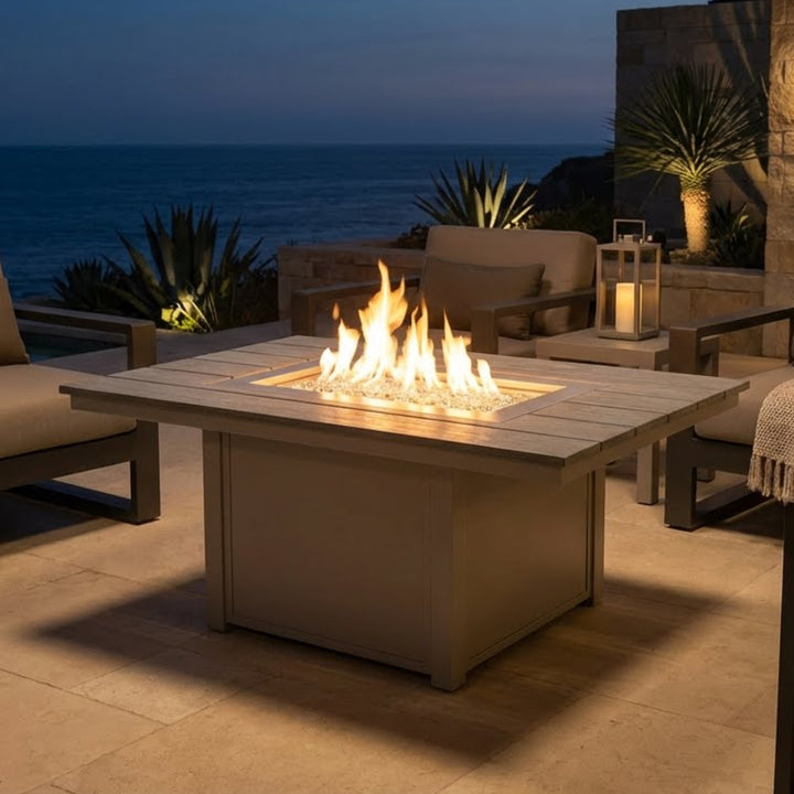 36″ × 54″ Rectangular Rustic Top Fire Table - Electronic Ignition, 55,000 BTU with Hidden Tank Drawer (NG or LP)