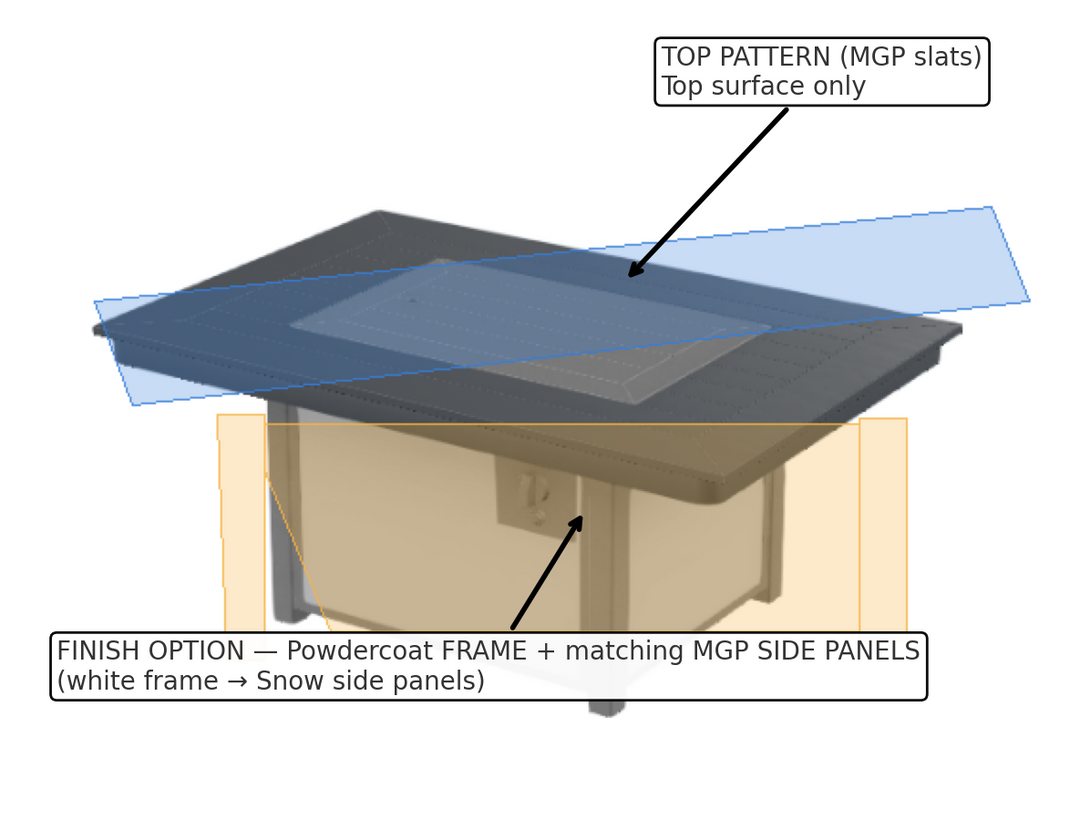 36″ x 54″ Rectangular MGP Top Fire Table - Electronic Ignition, 55,000 BTU with Hidden Tank Drawer (NG or LP)