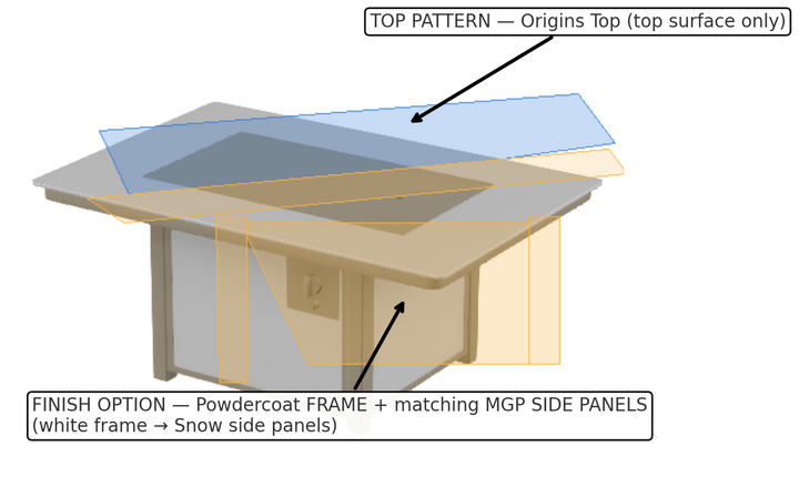 36″ × 54″ Rectangular Origins Top Fire Table - Electronic Ignition, 55,000 BTU with Hidden Tank Drawer (NG or LP)