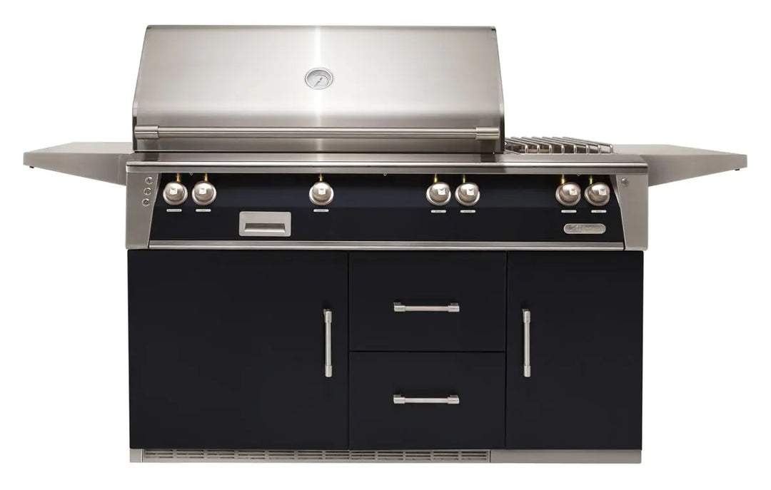 Alfresco 56'' Sear Zone Grill On Refrigerated Base Dbl Side Burner - Jet Black-Gloss