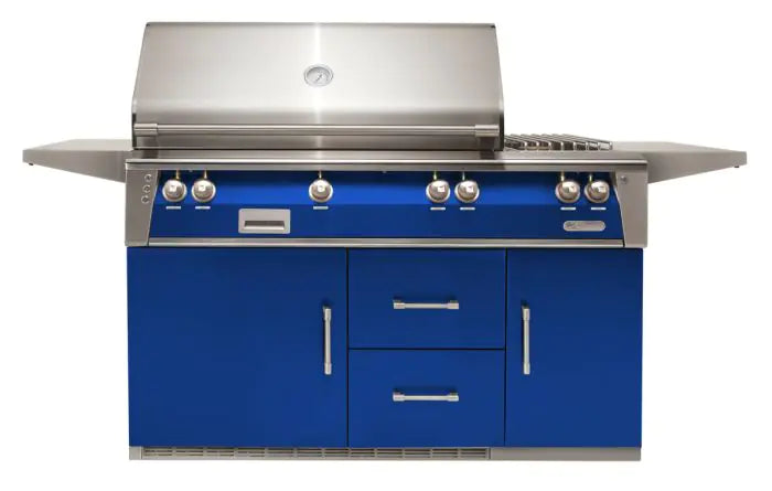 Alfresco 56'' Sear Zone Grill On Refrigerated Base Dbl Side Burner - Ultramarine Blue-Gloss