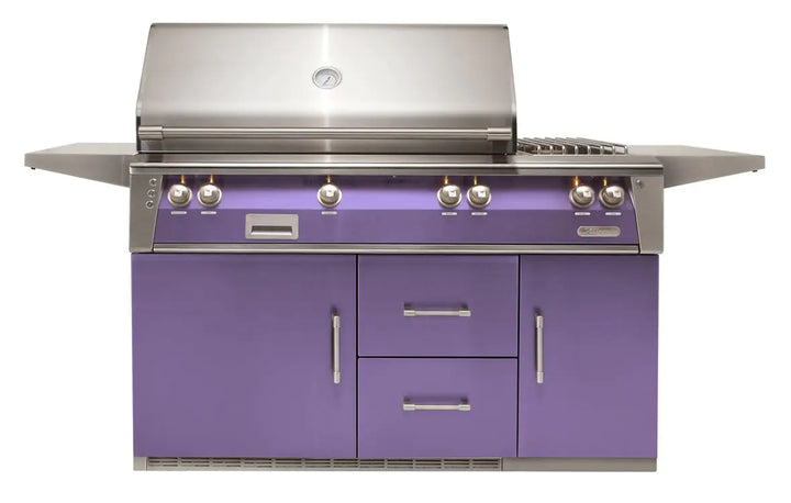 Alfresco 56'' Sear Zone Grill On Refrigerated Base Dbl Side Burner - Blue Lilac-Gloss