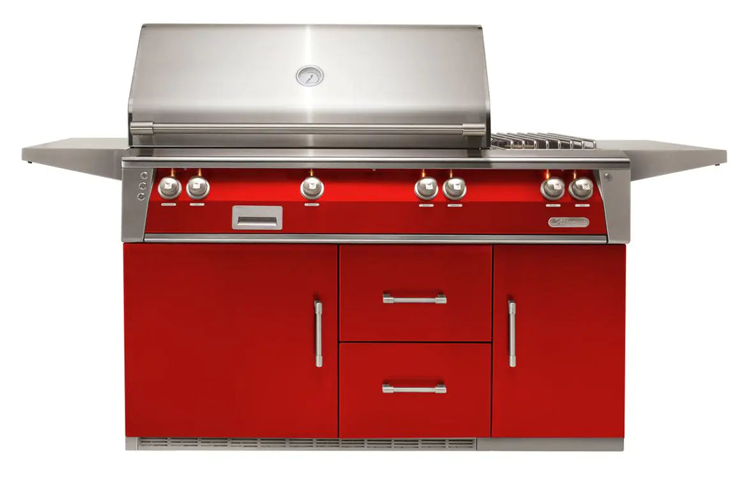 Alfresco 56'' Sear Zone Grill On Refrigerated Base Dbl Side Burner - Carmine Red-Gloss