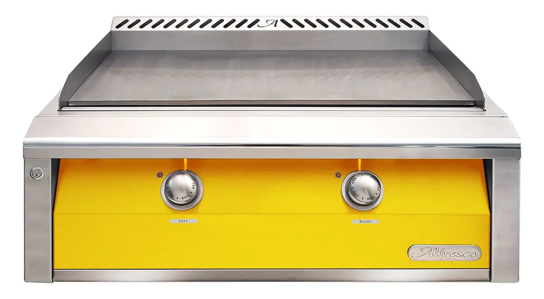 Alfresco 30-Inch Stainless Steel Built-In Gas Griddle.